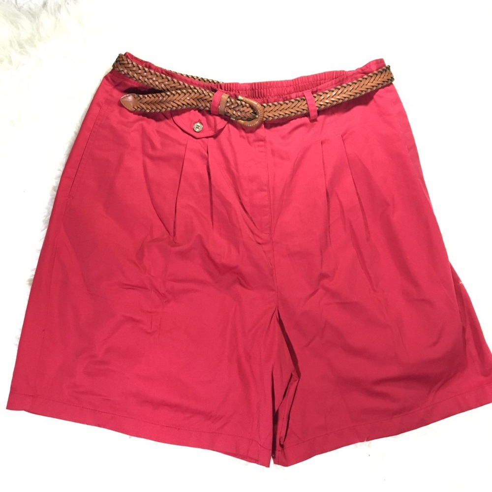Karen Scott Red Comfort Shorts With Brown Belt